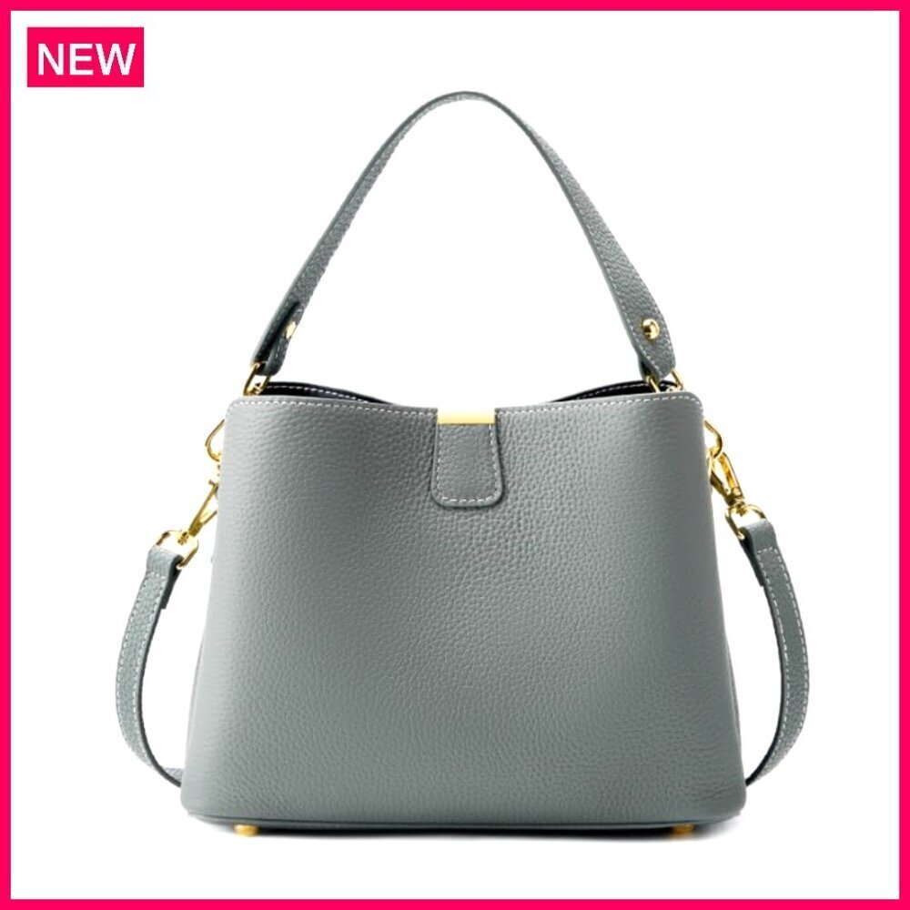 Genuine Leather Bucket Bag, Crossbody Top Handle Purse with Adjustable Straps